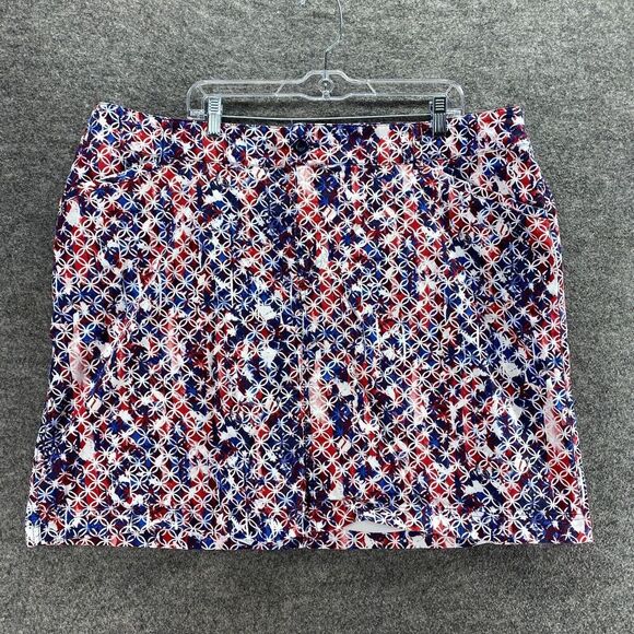 CJ Banks Skort Women 24W Plus Blue Geometric Short A-Line Lined Cotton Button - Picture 1 of 10